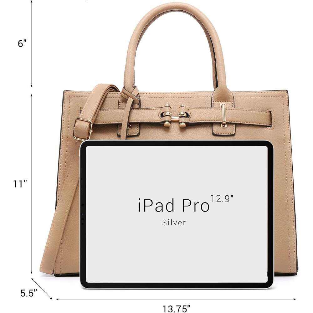 Women Satchel Purses Handbags Belted Top-handle Work Tote Shoulder Bags with Long Strap