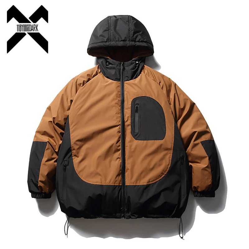 Men's Down Parkas 2024 Winter Goods Parkas Jacket Mens Color Block Splicing Work Warm Thick Jacket Coats Hooded Parka Mens Paddle Coat Y241009ITU
