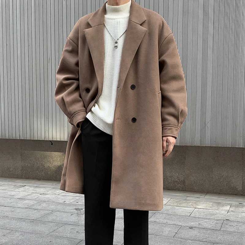 Autumn Winter Men Woolen Dust Coats Japan Style Streetwear Male Loose Solid Color High Quality Mens Thick Warm Trenchcoat LX241010