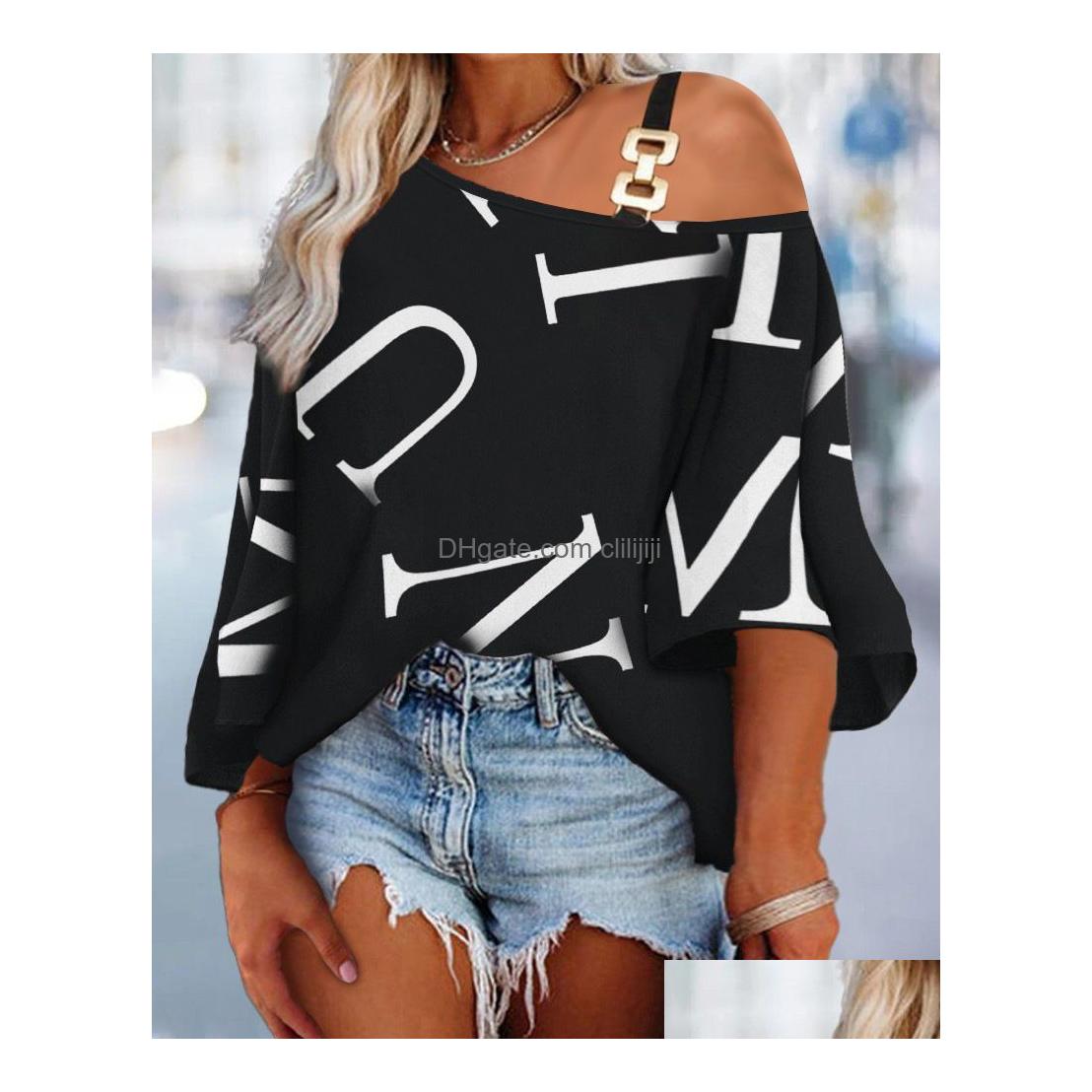 Womens T-Shirt Undefined Chic Sweet Letter Print Loose Fit Whitedress Text With Ruffled Sleeves Ast2802689 Drop Delivery Apparel Cloth Otil4