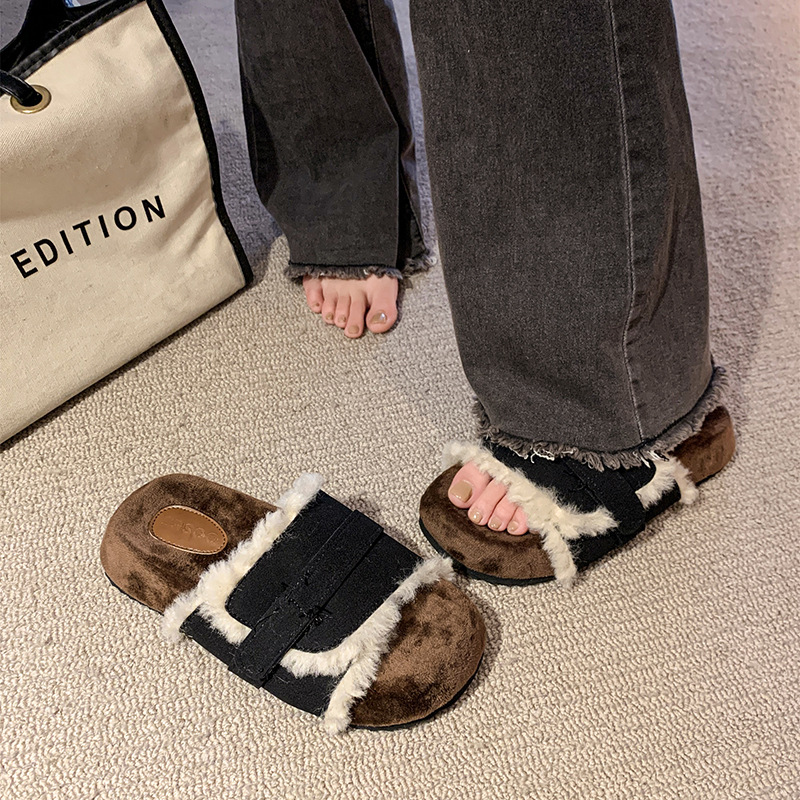 Women's Retro Autumn and Winter New suede Thick Bottom Cotton Slippers