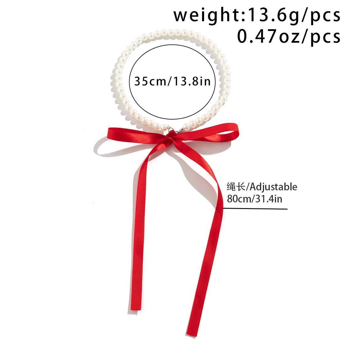 Salircon Trend Imitation Pearl Chain Short Necklace Charm Adjustable Colorful Ribbon Bow Necklace Women Wlegant Banquet JewelryX241009