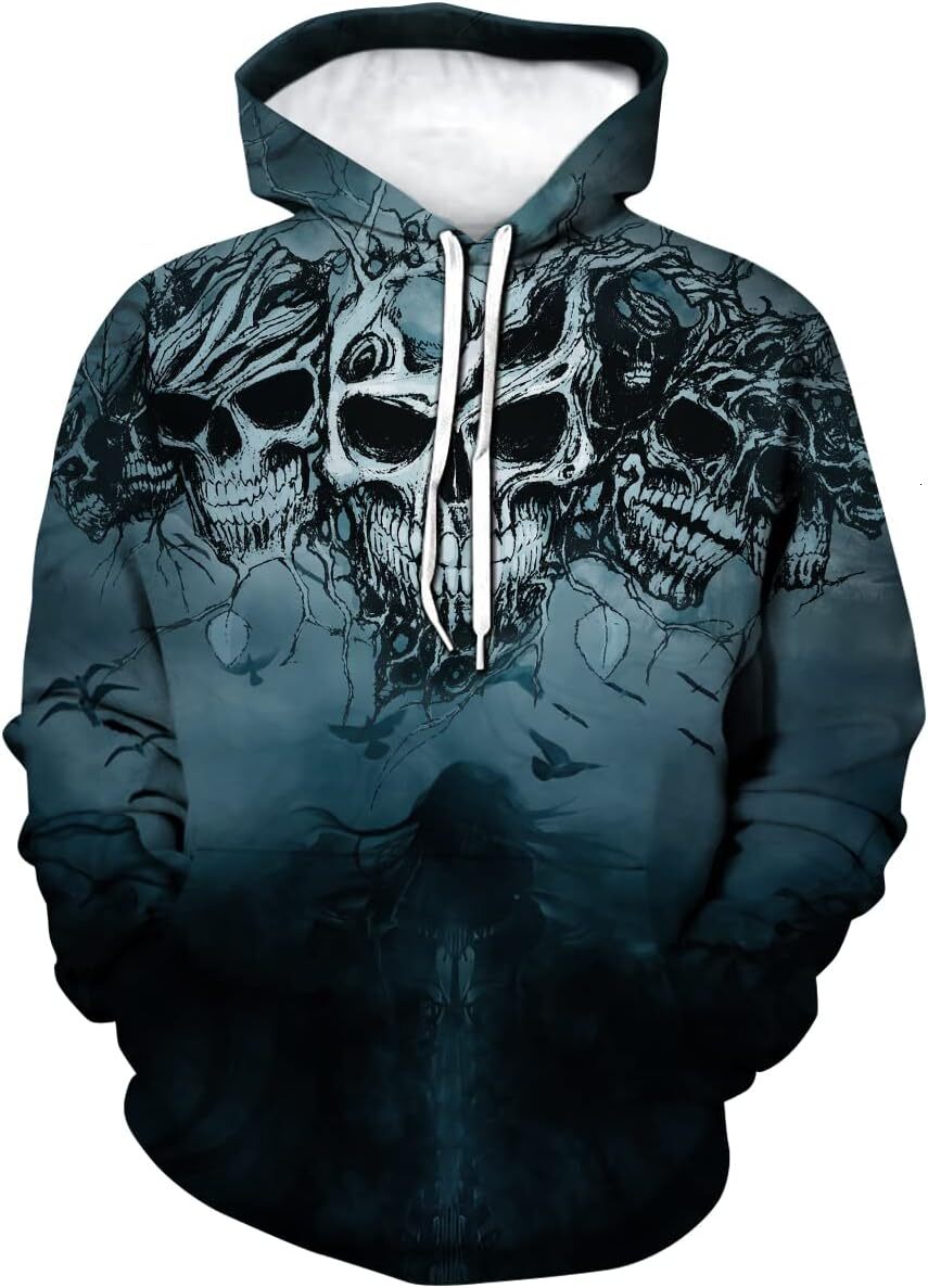 Hoodie for Mens Womens Mens Skull Printed Hoodie Novelty Graphic Sweatshirt Pullover Hoodies Graphic Pullover Long Sleeve cool