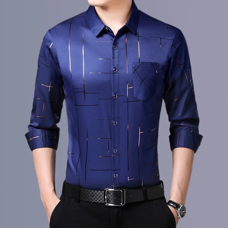 Mens Casual and Fashionable Long Sleeved Printed Shirt Non Ironing and Wrinkle Resistant Business Top 241010