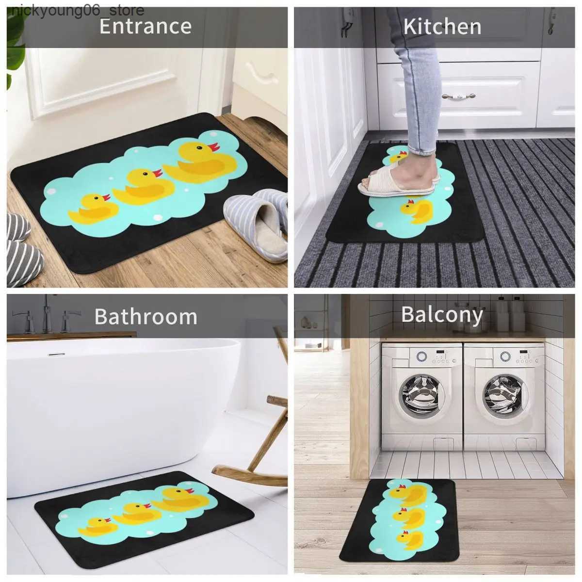 Non-Slip Bath Mats Bath Mat Kitchen Shower Door Yellow Bathtime Rubber Ducks Family Foot Mat Cartoon Toilet Pad Fast Dry Anti Slip Bathroom Mats L2409