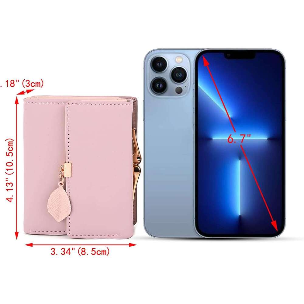 Small Wallet for Women PU Leather Leaf Pendant Card Holder Organizer Coin Purse A Pink