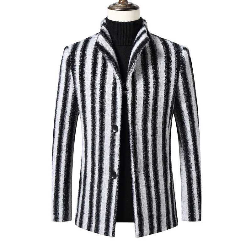 Woolen Men stripe Coat Autumn and Winter New Style Wool Overcoat Male Mid-length Business Casual WEAR Coats Men Plus size S-4XL LX241010
