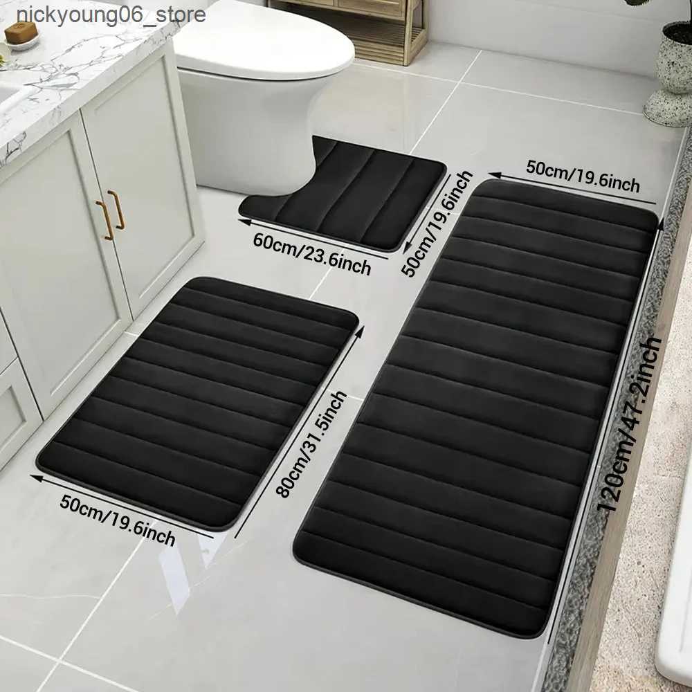Non-Slip Bath Mats 3 Pcs Bathroom Rug Set Soft Foot Mat Absorbent Memory Foam Dry Fast Non-slip Floor Kitchen Shower Room Doormat Toilet Floor Mat L24