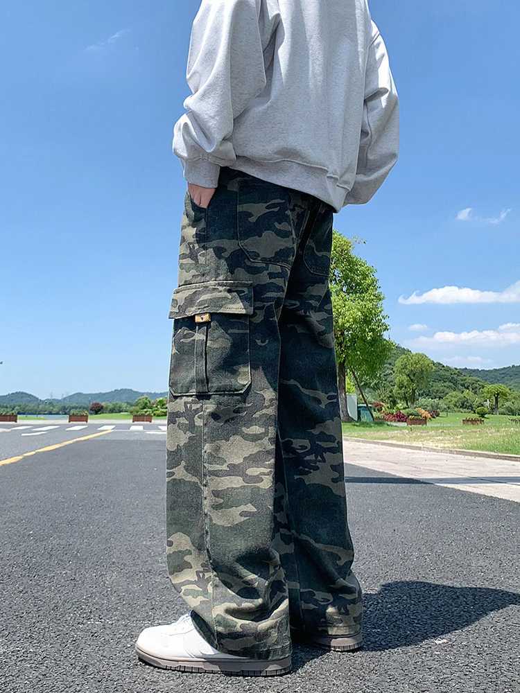 New fashion camouflage cargo casual pants mens loose straight waist mens pants W241009