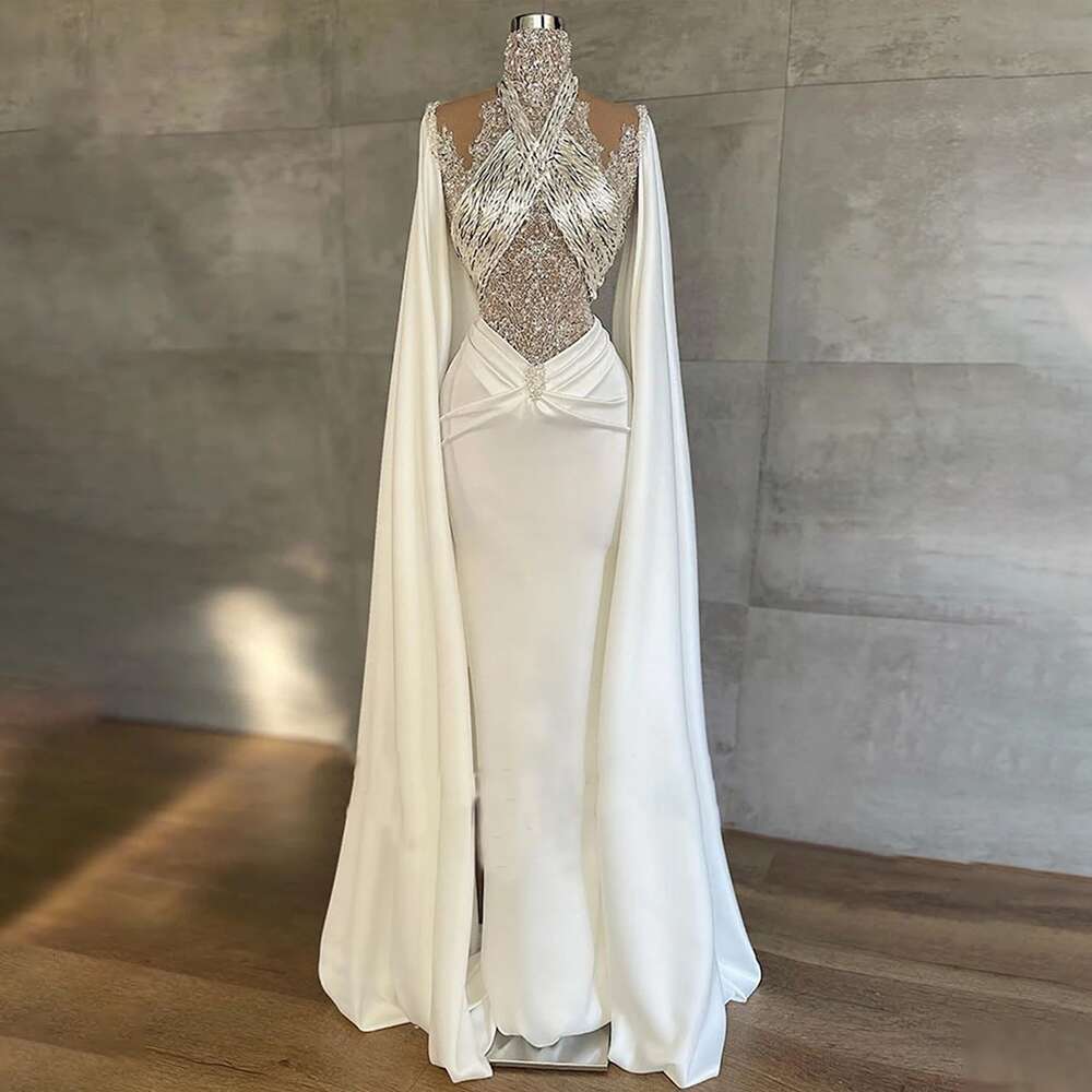 Crystal Beaded Sequined Mermaid Evening Fashion Turtleneck Dubai Ladies Prom Gowns Chic Formal Party Dresses