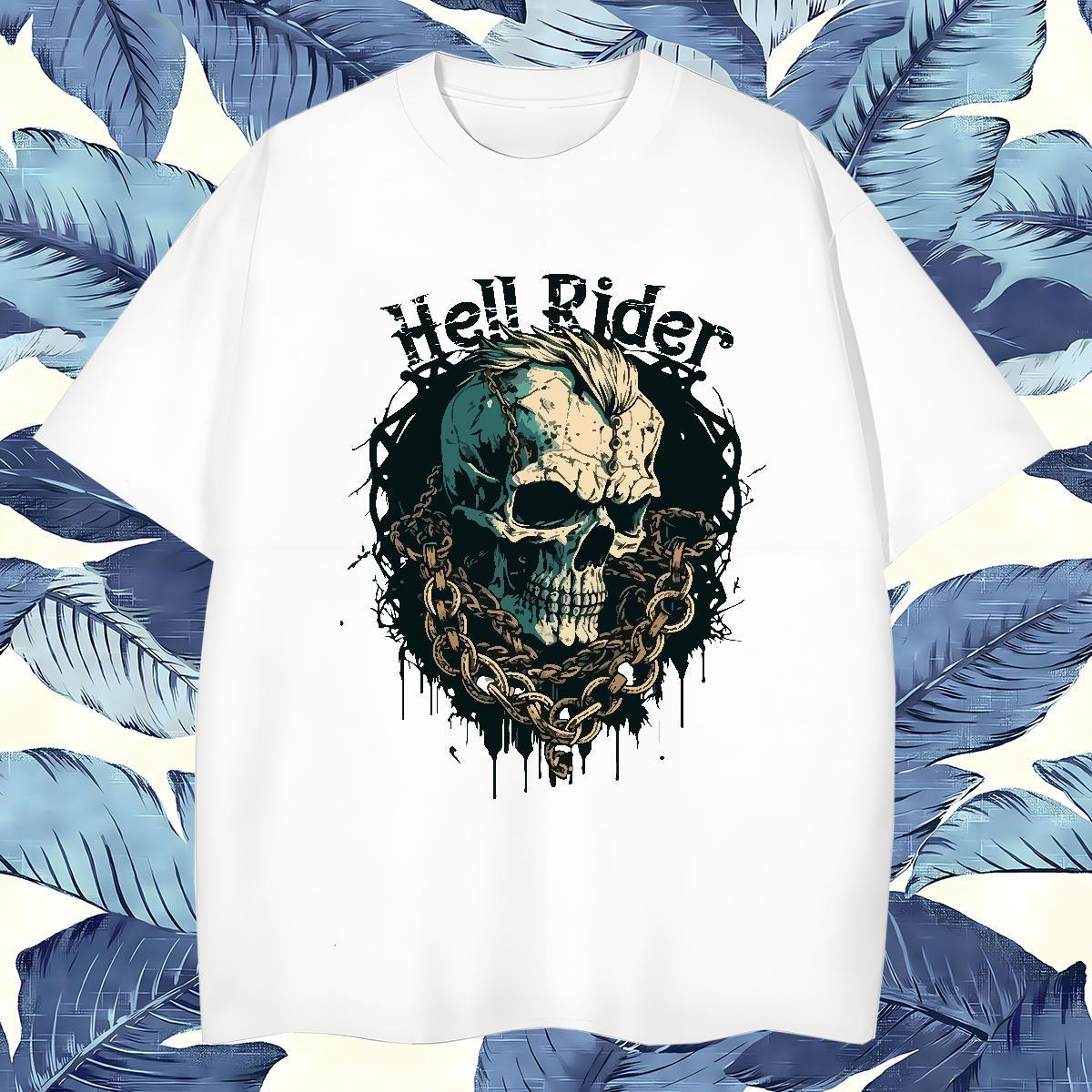 Loose T Shirts Men 230g 100% Cotton skull Anime Printing Street Floral Print Crew Neck Tshirts Classic Tops Shirt