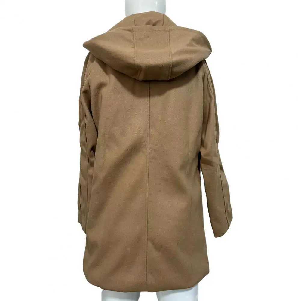 Casual Men Coat with Hooded Stylish Mens Woolen Hooded Coat with Pockets Single Breasted Mid-length Outwear for Winter Fashion LX241010