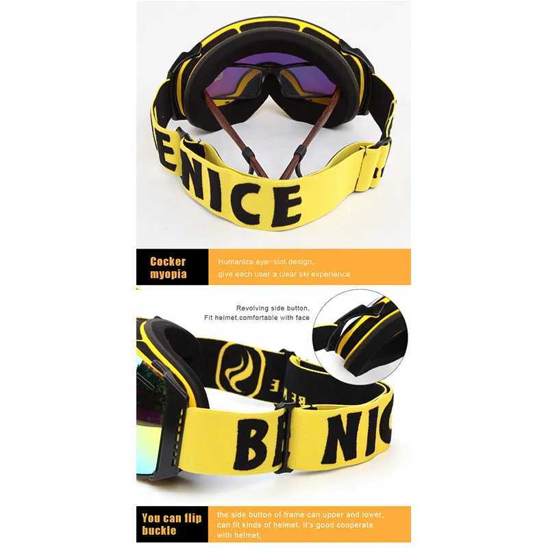 Benices brand new ski goggles with dual lens anti fog large-sized spherical professional ski goggles womens multi-color snow goggles CL241010