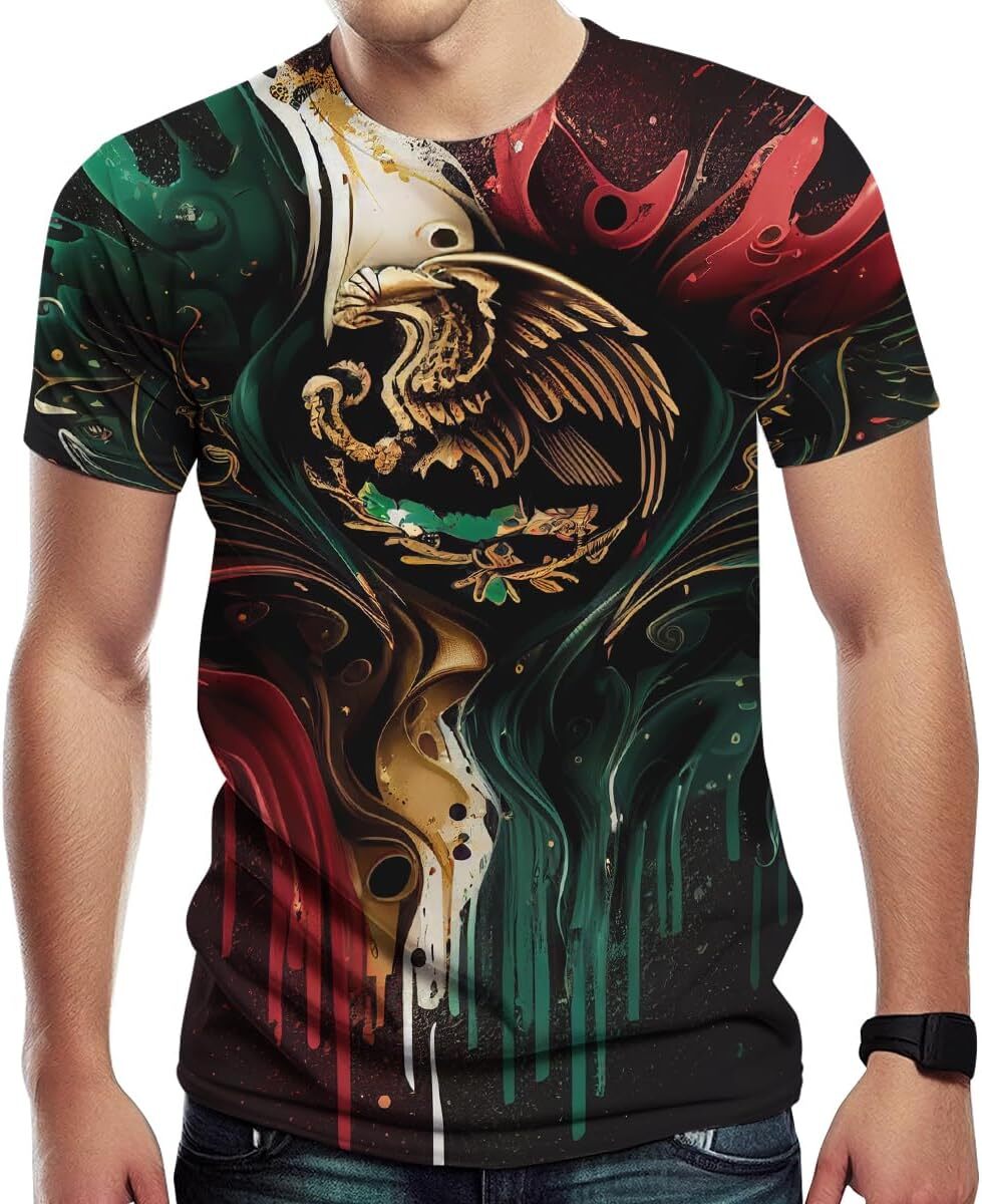 Mens T shirt Mexico Flag Graphic for Men 3D Printed Mexican Eagle Summer graphic tee Casual tops summer clothes Short sleeve nice