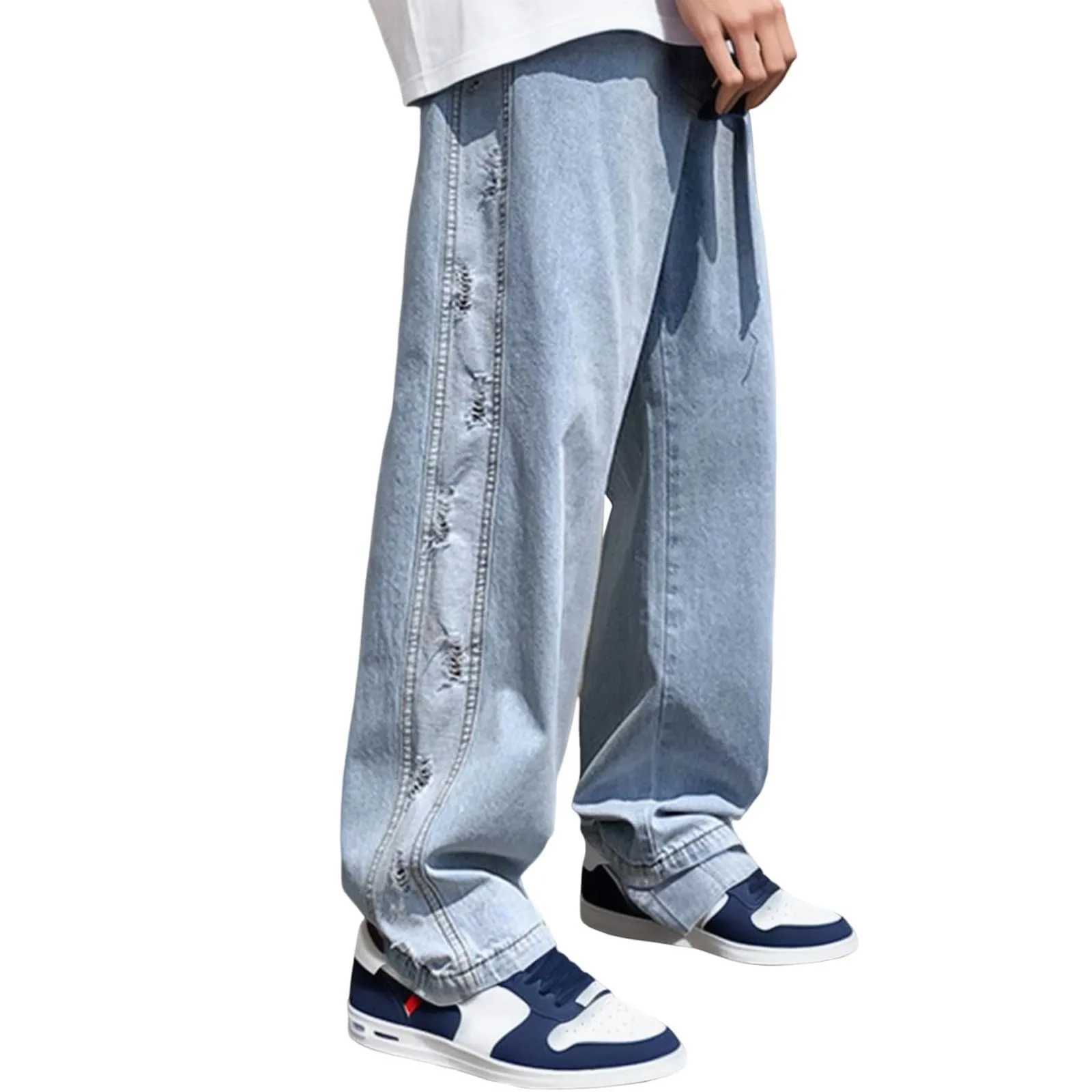 MenS Casual Jeans American Grunge High Street Pants Y2k Men Jeans Solid Denim Trousers Wide Leg StraightX241009