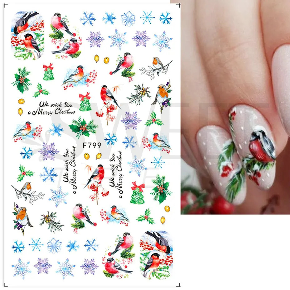 3D Christmas Stickers Nail Stickers Winter Snowflake Holly Orange Cartoon Christmas Bird Year Nail Decoration BEF892 241008
