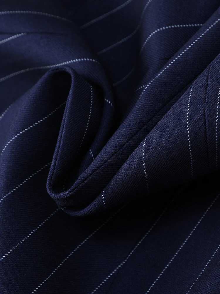 Fashion Autumn Winter Womens Pants Set Womens Blue Striped Womens Work Clothes Jacket and Trouser Formal 2-piece Set W241009