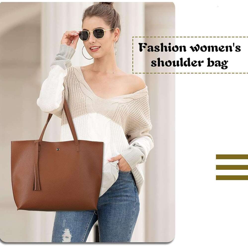 Women's Faux PU Leather Tote Shoulder Purses Bag for women, Big Capacity Tassel Handbag
