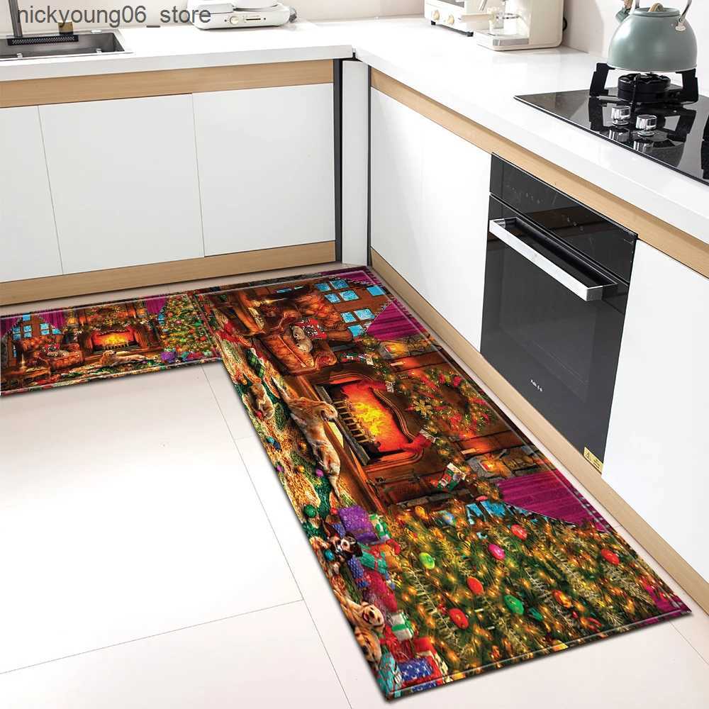Non-Slip Bath Mats Christmas Kitchen Rug Entrance Doormat Living Room Bedroom Decor Carpet House Hallway Floor Balcony Bath Door Non-Slip Foot Mat L24