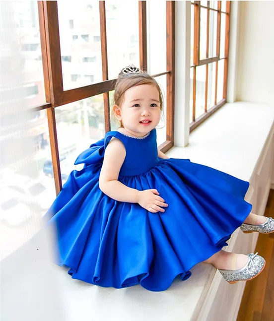 Baby Girl Party Dress Rolay Blue Summer Childrens Dress Big Bow Preschool Childrens First Birthday Baptist Dress Bridal Dress 241008