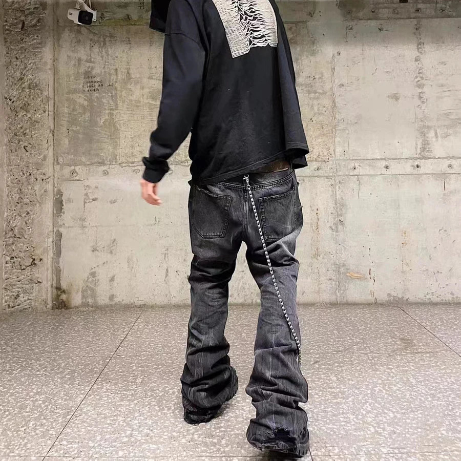 Harajuku Washed Retro Straight Wide Leg Denim Pants for Men and Women High Street Pocket Casual Shining Jeans Y2K Oversized 240929
