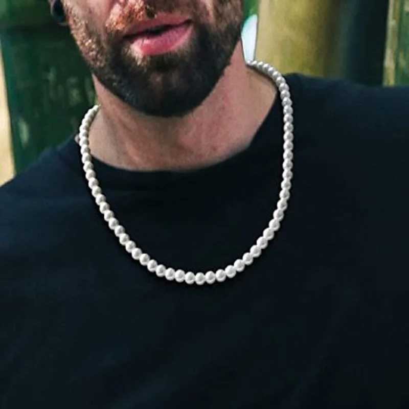 2023 New 8/6MM Imitation Pearl Necklace For Man Women Choker Neck Temperament Simple Handmade Strand Bead JewelryX241009