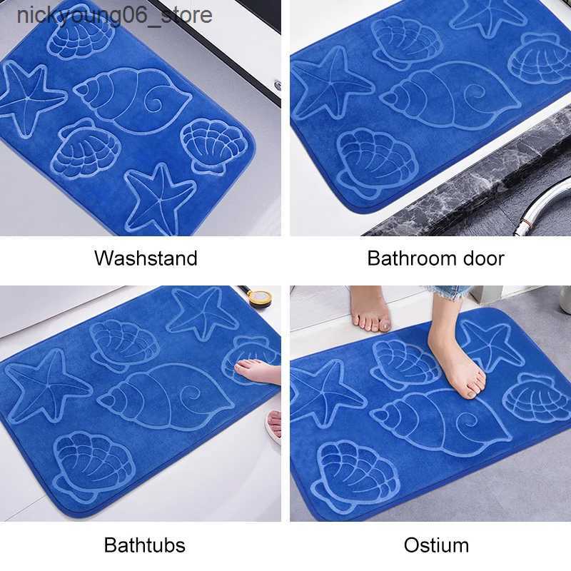 Non-Slip Bath Mats Soft Absorbent Kitchen MatNon-Slip Shell Starfish Conch Print Bath MatToilet MatThicken Shower Mat for Shower Bathtub Slip L240910