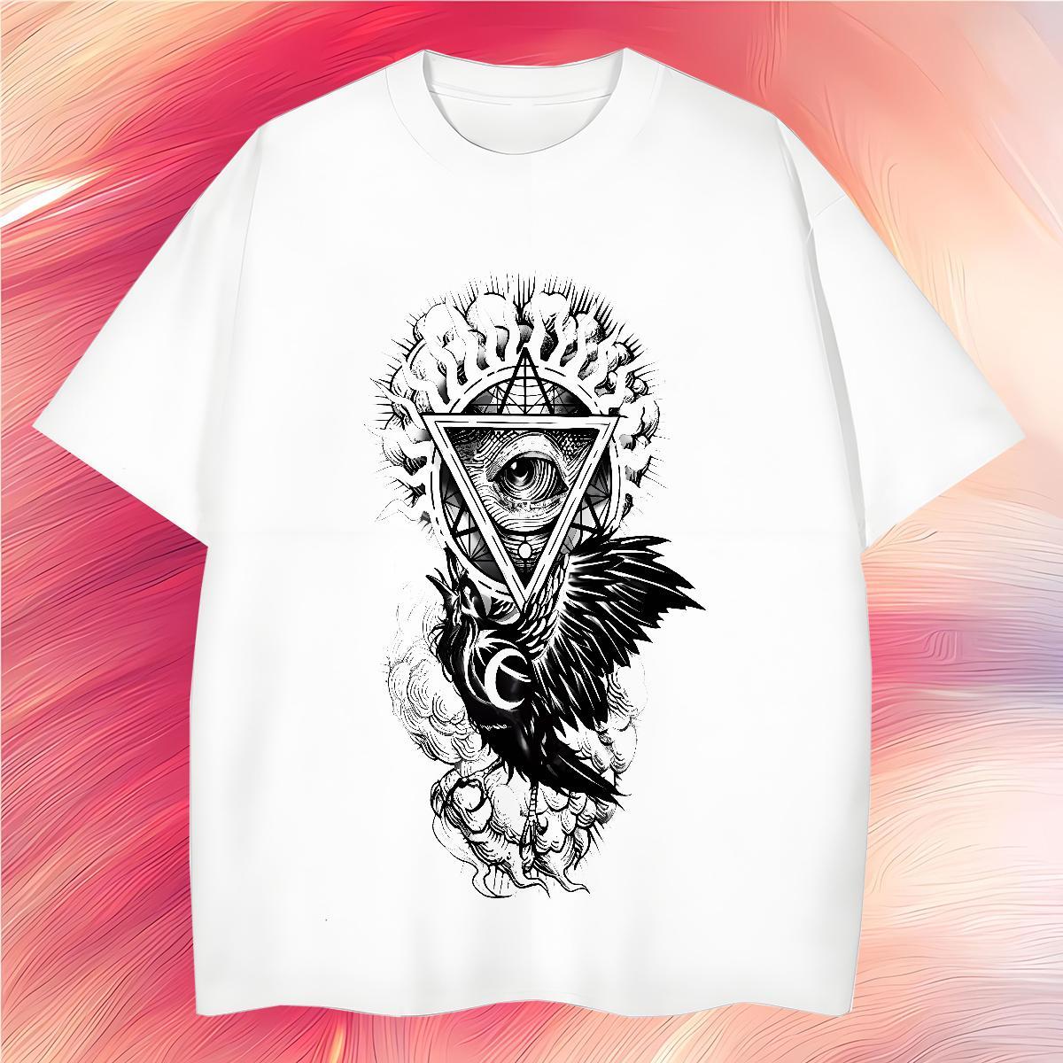 Free Shipping Men T Shirts 230g 100% Cotton eye of the devil Beach Custom Print Plus Size O-Neck Short Sleeve Men Tshirts New Clothes
