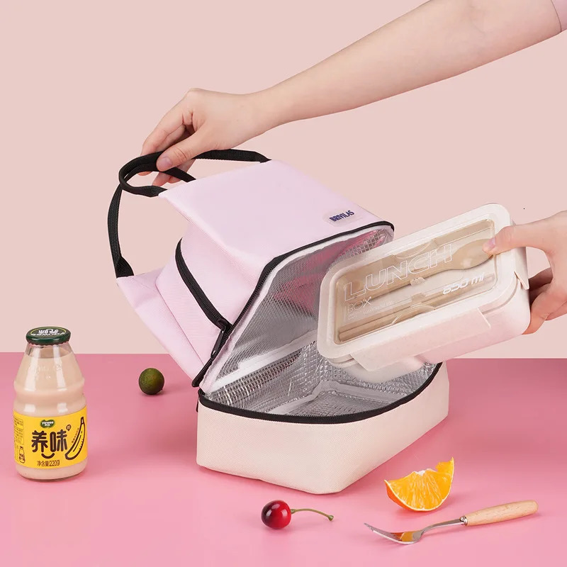 Large Capacity Doublelayer Lunch Bag Portable Aluminum Foil Thermal Insulation Box Office Workers Picnic Travel Food 240925