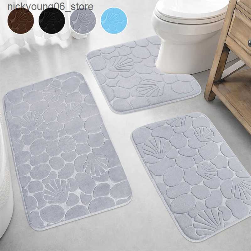 Non-Slip Bath Mats 3pcs set Non-Slip Bathroom Rugs Shell Print Bath Mat Sets Soft Absorbent Machine Washable Area Mats Comfortable Anti-Slip Carpet L2