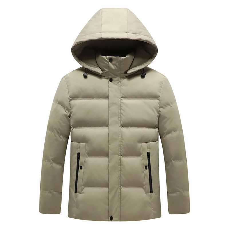 Men's Down Parkas Mens Business Cotton Parkas Mens Waterproof Windproof Fabric Parkas Clothes Winter Mens Solid Color Business Zipper Warm Coat Y
