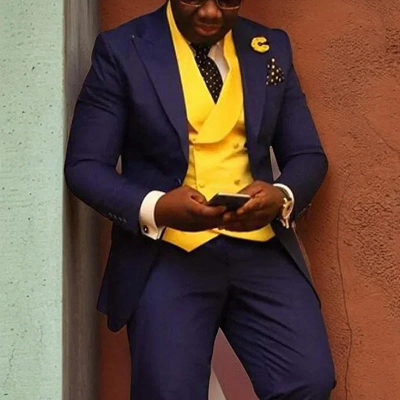 Business African Men Suits Slim Fit Wedding Tuxeo For Groomsmen 3 Pcs Jacket Vest With Pants Office Male Fashion Costume 2024