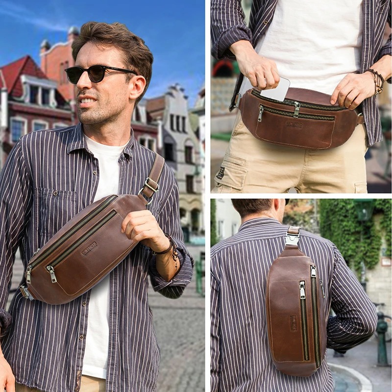 Contact Mens waist bag leather waist bag travel bag Fanny bag mobile phone bag casual cross body chest bag handbag 241008