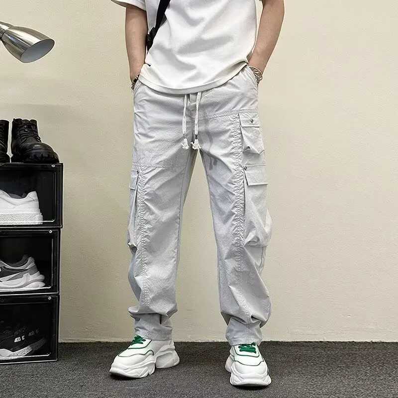 Mens hip-hop straight leg cargo pants ultra-thin suitable for casual outdoor pants mens work pants hiking W241009