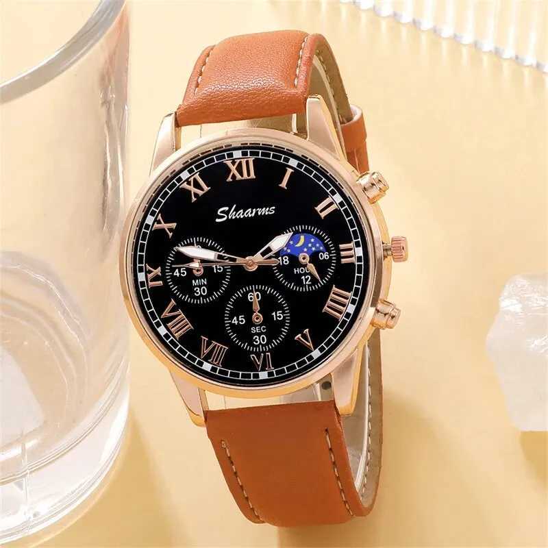 Fashion Mens Sports Watches Man Business Quartz Wristwatch Luxury Brown Leather Bracelet Men Casual Luminous Clock WatchX241010