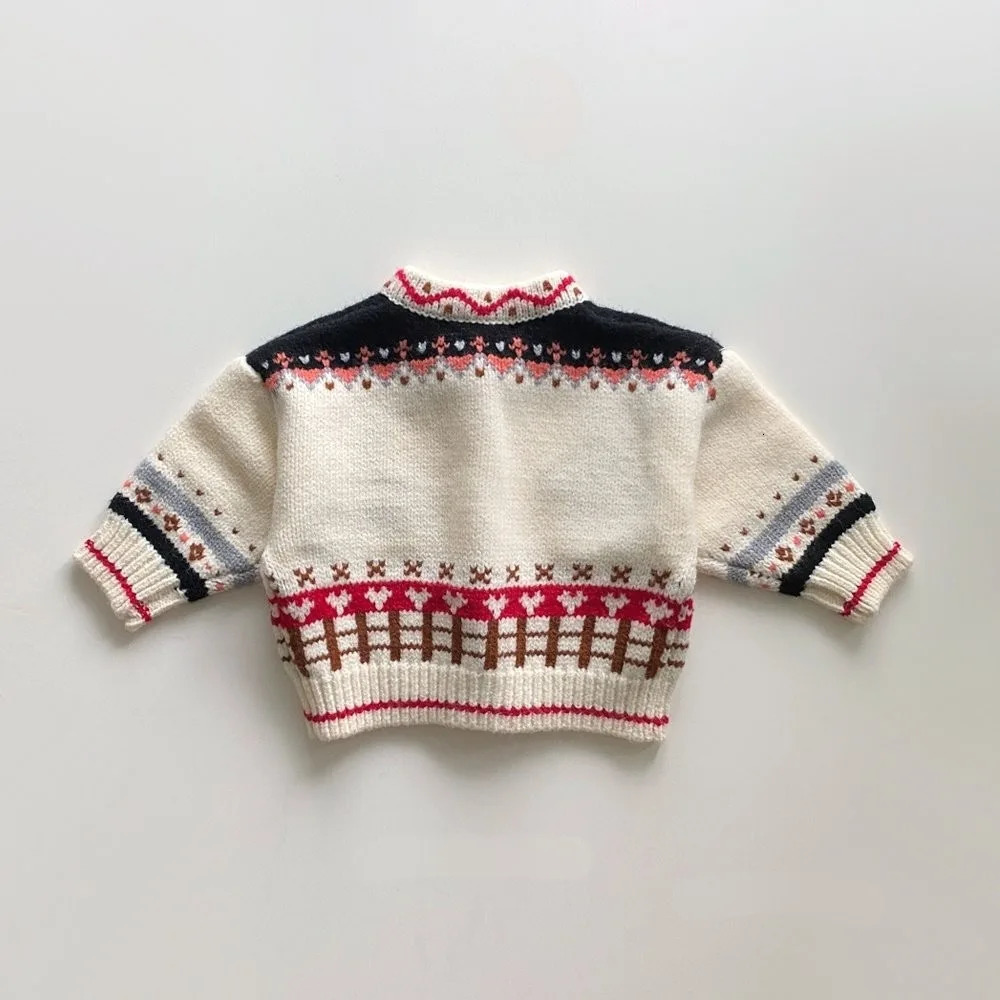 3797C Ins Korean Childrens Knitted Sweater Autumn Winter Cotton Soft Fashion Bear Knitted Boys cardigan Girls sweater jacket 241008