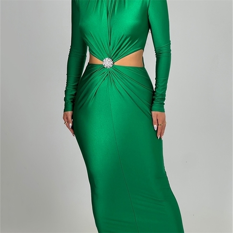 Mozision Elegant Hollow Out Sexy Maxi Dress For Women Autumn Winter Turtleneck Long Sleeve Bodycon Club Party Evening y241009