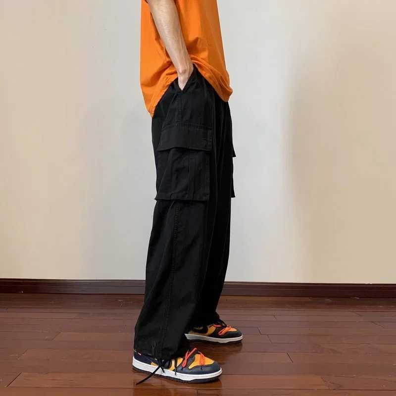 Military green Amei Kao mens cargo pants summer Japanese style oversized retro heavy-duty straight leg casual pants W241009