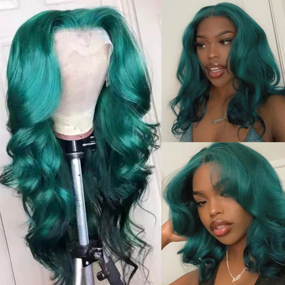 WIF Pink Wave Synthetic Lace Front Wig Long Body Wave Tear Green Fiber Lace Wig Fashion Women Makeup Cosplay Blonde 241007