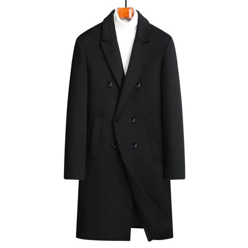 Autumn and Winter New Sheepwool Coat Mens Long Double-breasted Woolen Coat Casual Suit Collar Coat Men Coats LX241010