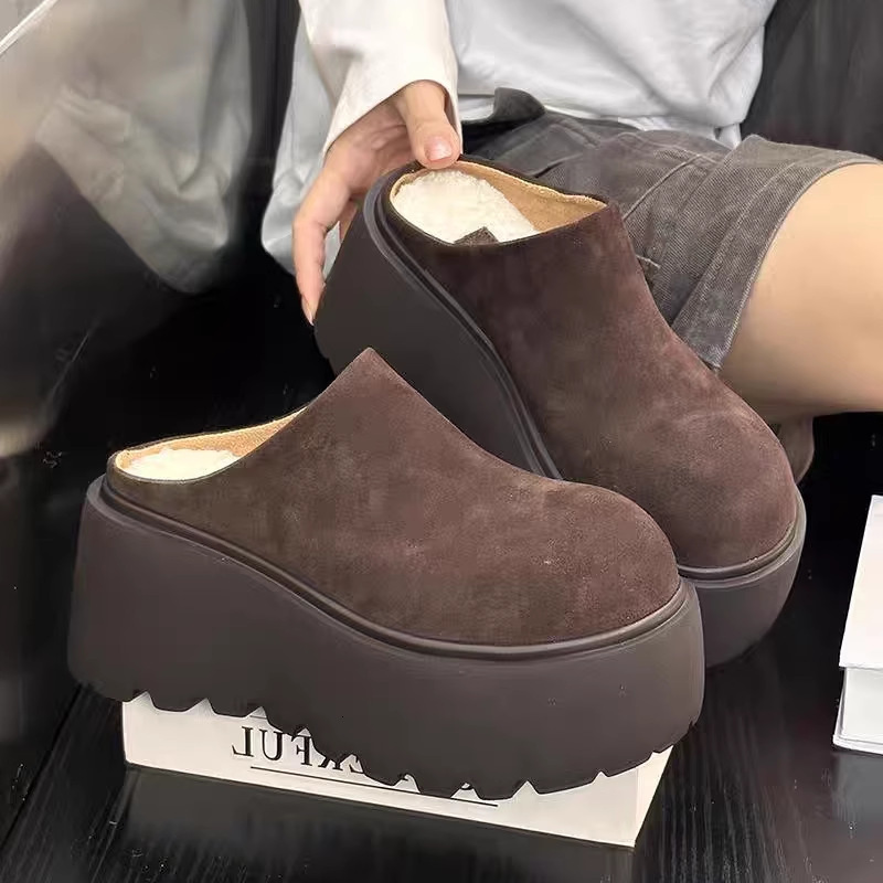 Thick Soled Toe Cap For Women Wearing Bags Of Boken 2025 New Autumn And Winter With Plush Super Hot Women's Shoes Half Slippers