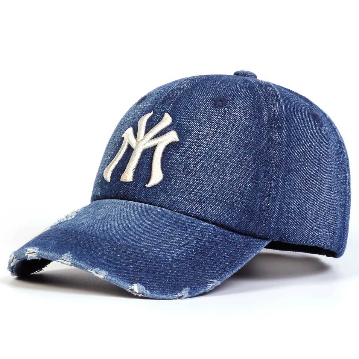 Ball Caps Neutral letter embroidered hole denim baseball cap for spring and autumn outdoor adjustable casual hat H241010