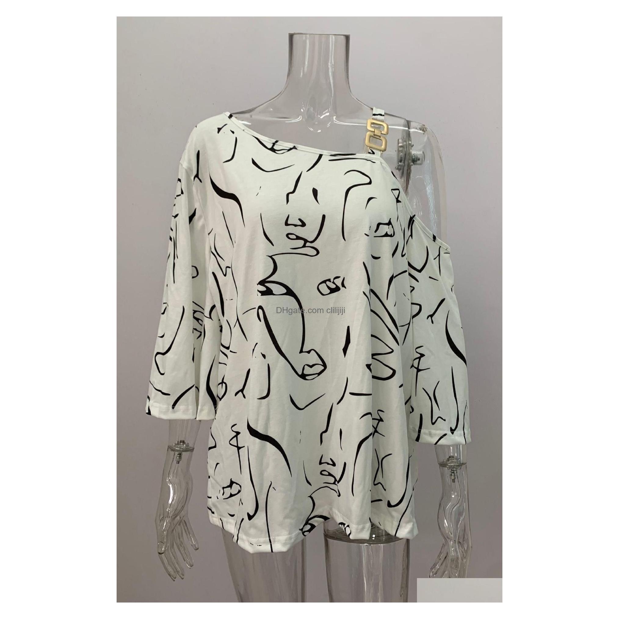 Womens T-Shirt Undefined Chic Sweet Letter Print Loose Fit Whitedress Text With Ruffled Sleeves Ast2802689 Drop Delivery Apparel Cloth Otil4