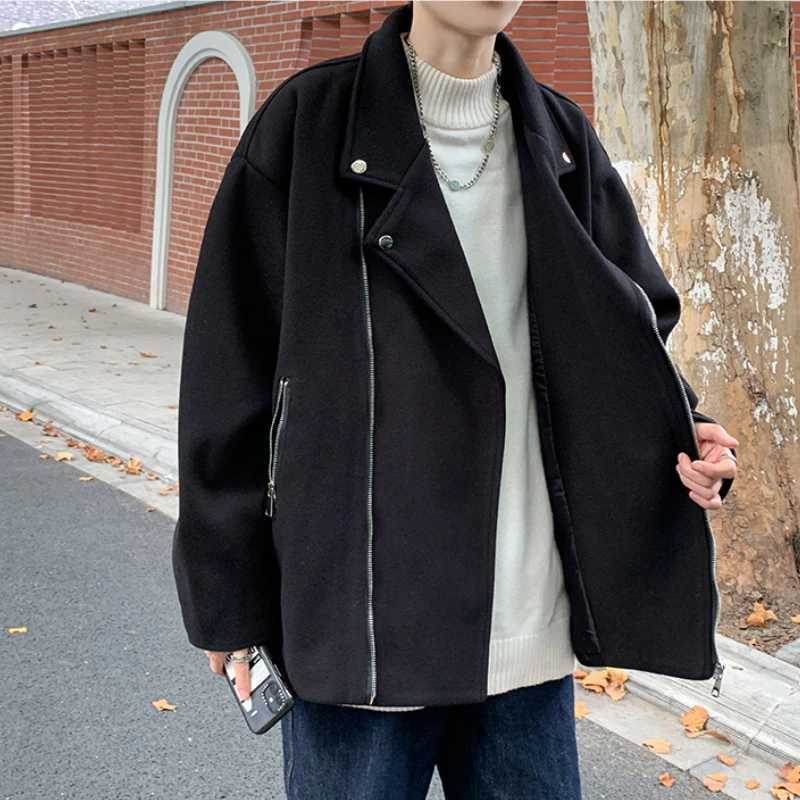 Blends Coats Men Notched Clothing Pure Color Zipper Handsome Vintage Korean Fashion Outwear Streetwear Casual Designer All-match LX241010