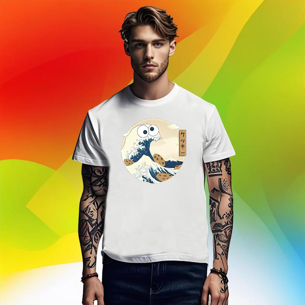 Cool T-Shirts 230g Pure Cotton sea wave Spring Summer Black White O Neck Short Sleeves Men Tops Tees 2024 Designer Clothes