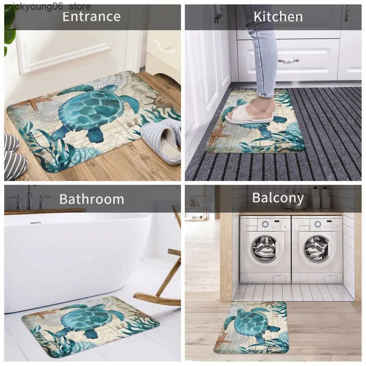 Non-Slip Bath Mats Sea Turtle Bath Mat Ocean Bathroom Carpet for Shower Home Entrance Anti Slip Velvet Soft Foot Mat Non Slip Printed Toilet Mat L2409