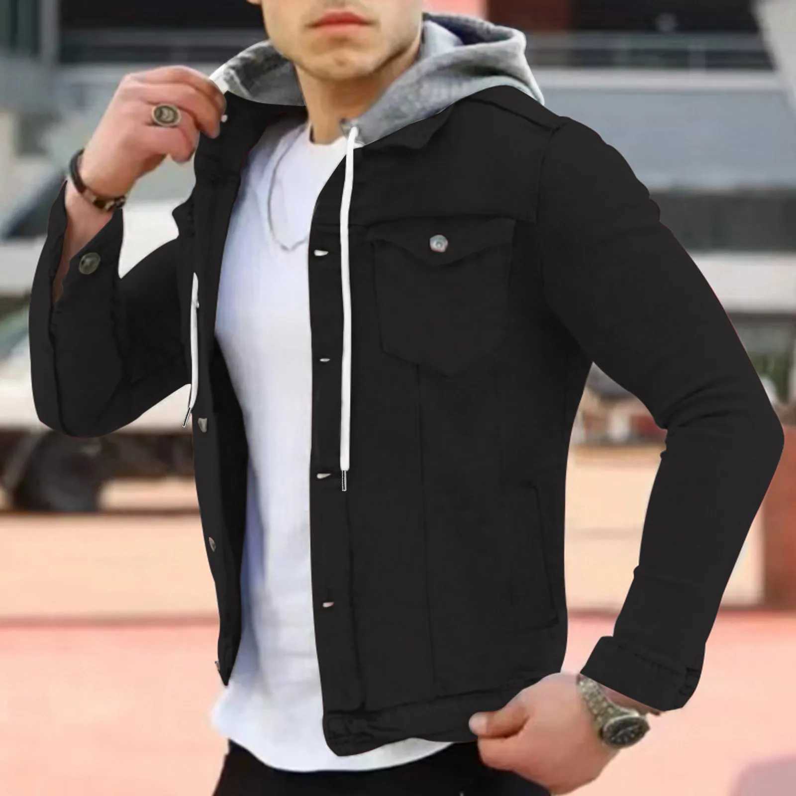 Solid Color Jeans Jacket Mens Spring and Autumn Fashion Casual Buckle Collar Ultra Thin Denim Jcket Jacket Casual Trend Mens Jacket Z241010