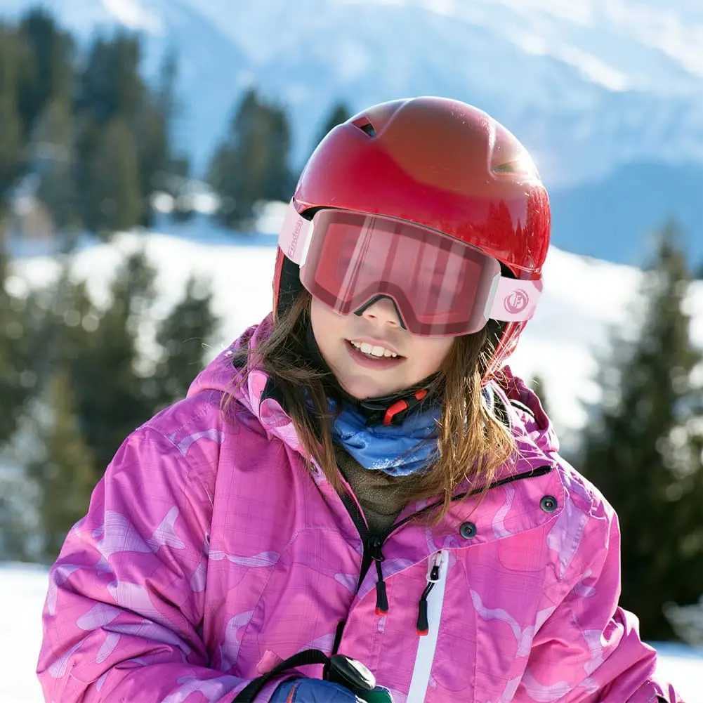 Findway childrens ski goggles OTG windproof ski goggles are suitable for children and girls aged 3-8 with 100% UV protection CL241010