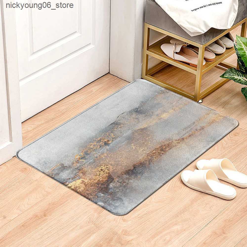 Non-Slip Bath Mats Gray Oil Painting Abstract Geometric Yellow Kitchen Mat Living Room Entrance Floor Rug Anti-slip Bathroom Door Mat Home Decor L2409