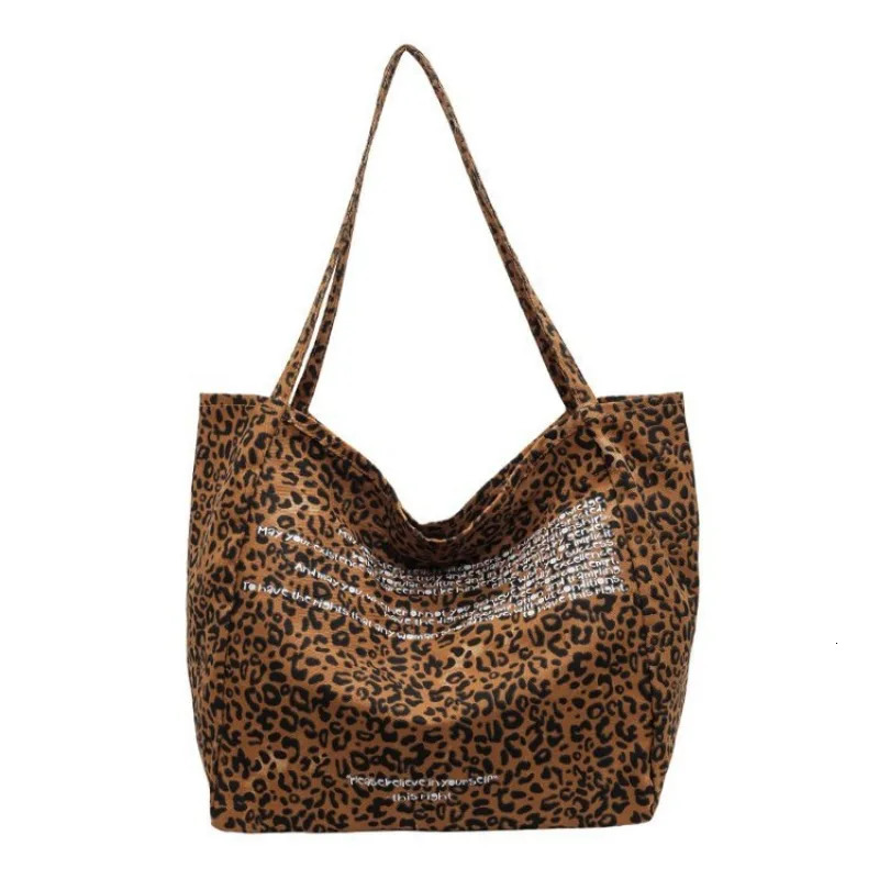 Autumn and winter large capacity womens bag Korean leopard print canvas shopping bag Ins casual lazy shoulder handbag 241008